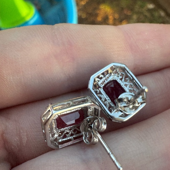 Estate Ruby and Sterling Silver Earrings - Picture 10 of 15